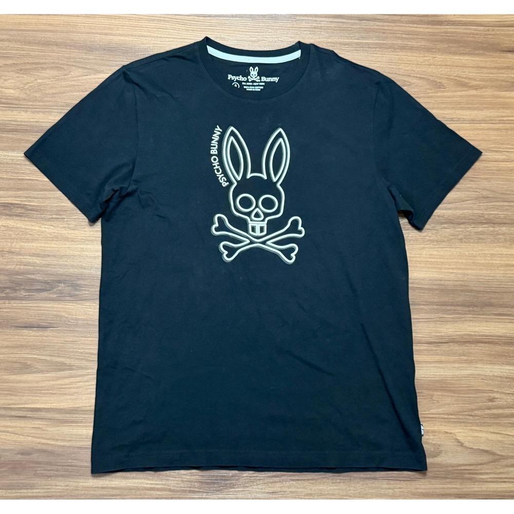Psycho Bunny Mens Black Pima Cotton Gresham Graphic Logo T-Shirt Size 6/XL